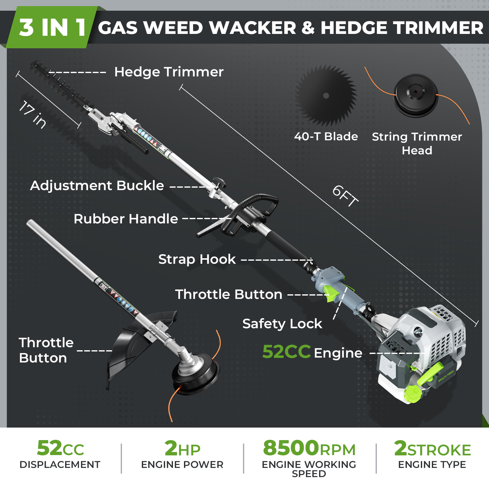 52CC Gasoline Powered Weed Wac - Brush Cutter Strap recensione e prezzo